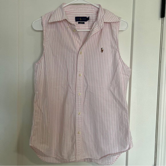 Ralph Lauren Tops - Ralph Lauren Pink Striped Sleeveless Shirt